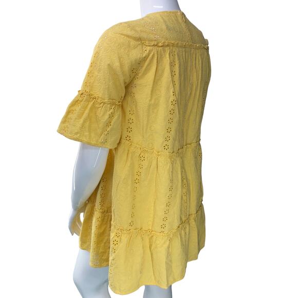 Prose & Poetry Womens Size L Mini Dress Sunflower Yellow Eyelet Cotton Lined - Picture 7 of 15